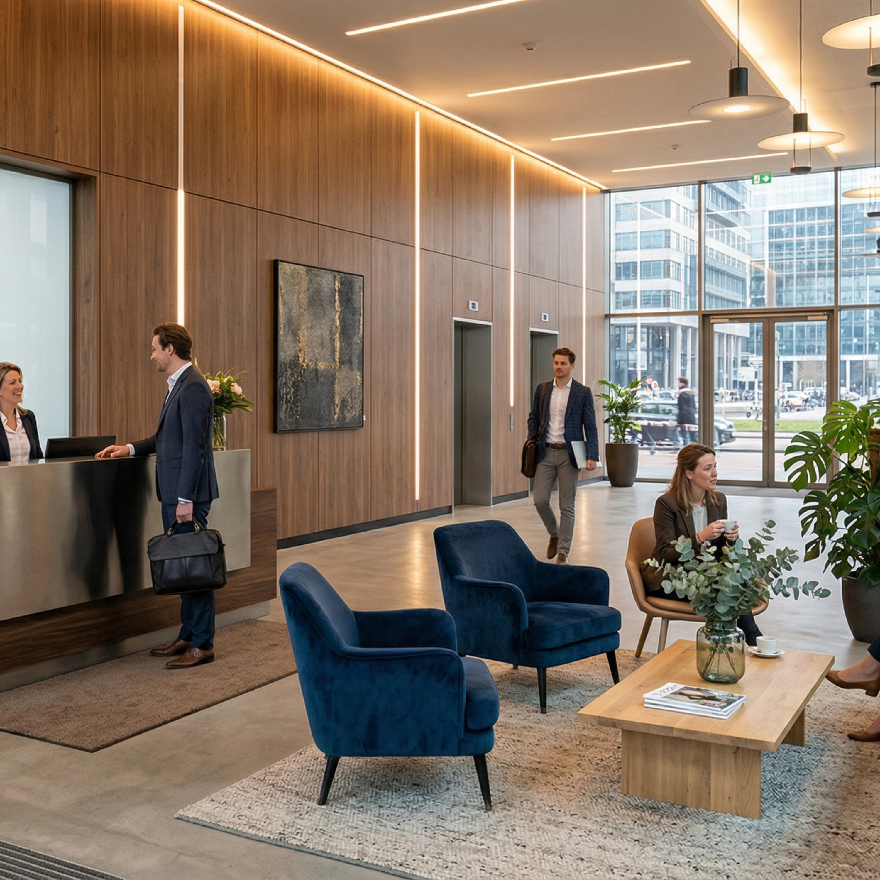 Entree lobby zuidas Amsterdam wordt netjes onderhouden door Domein Facilitaire Diensten