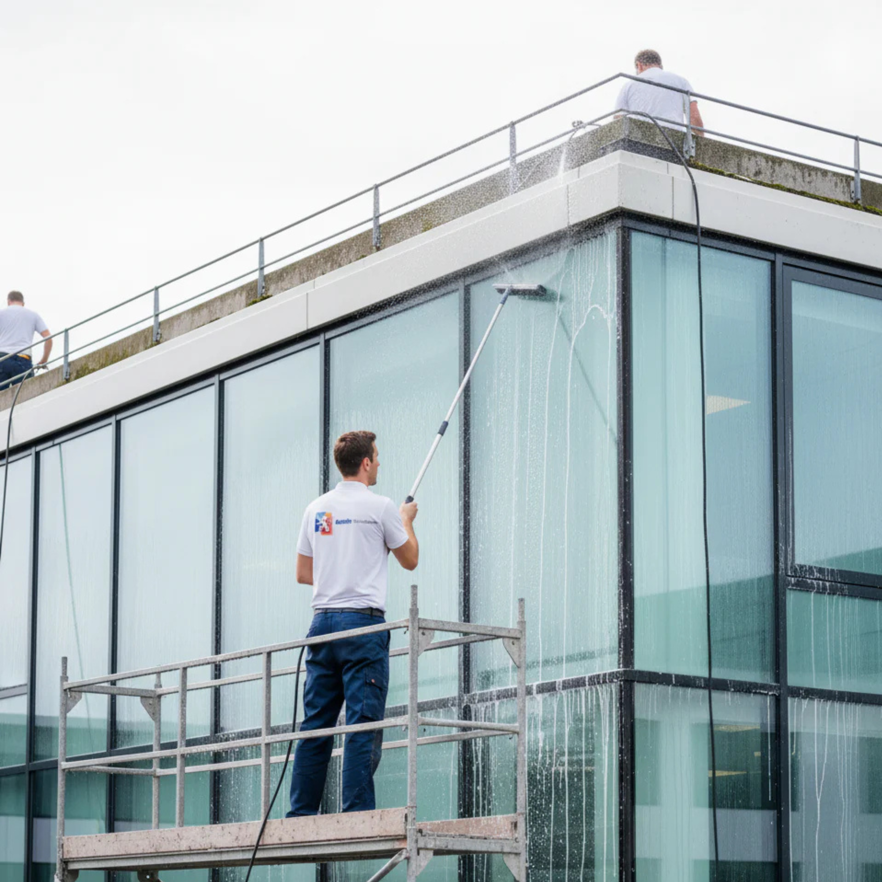 Onze opgeleide glazenwassers kunnen op elke hoogte uw kantoor schoonmaken