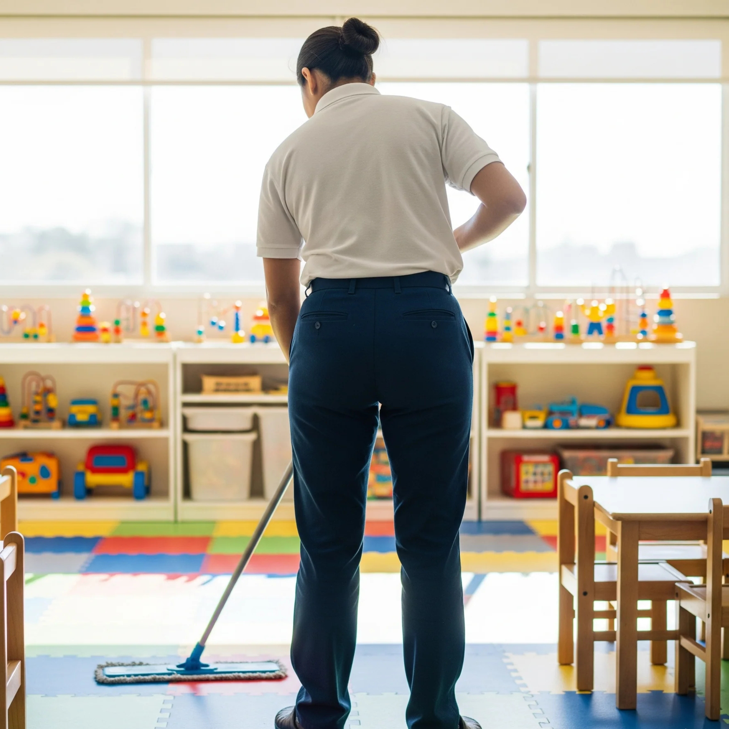 Schoonmaken van een kinderdagverblijf 